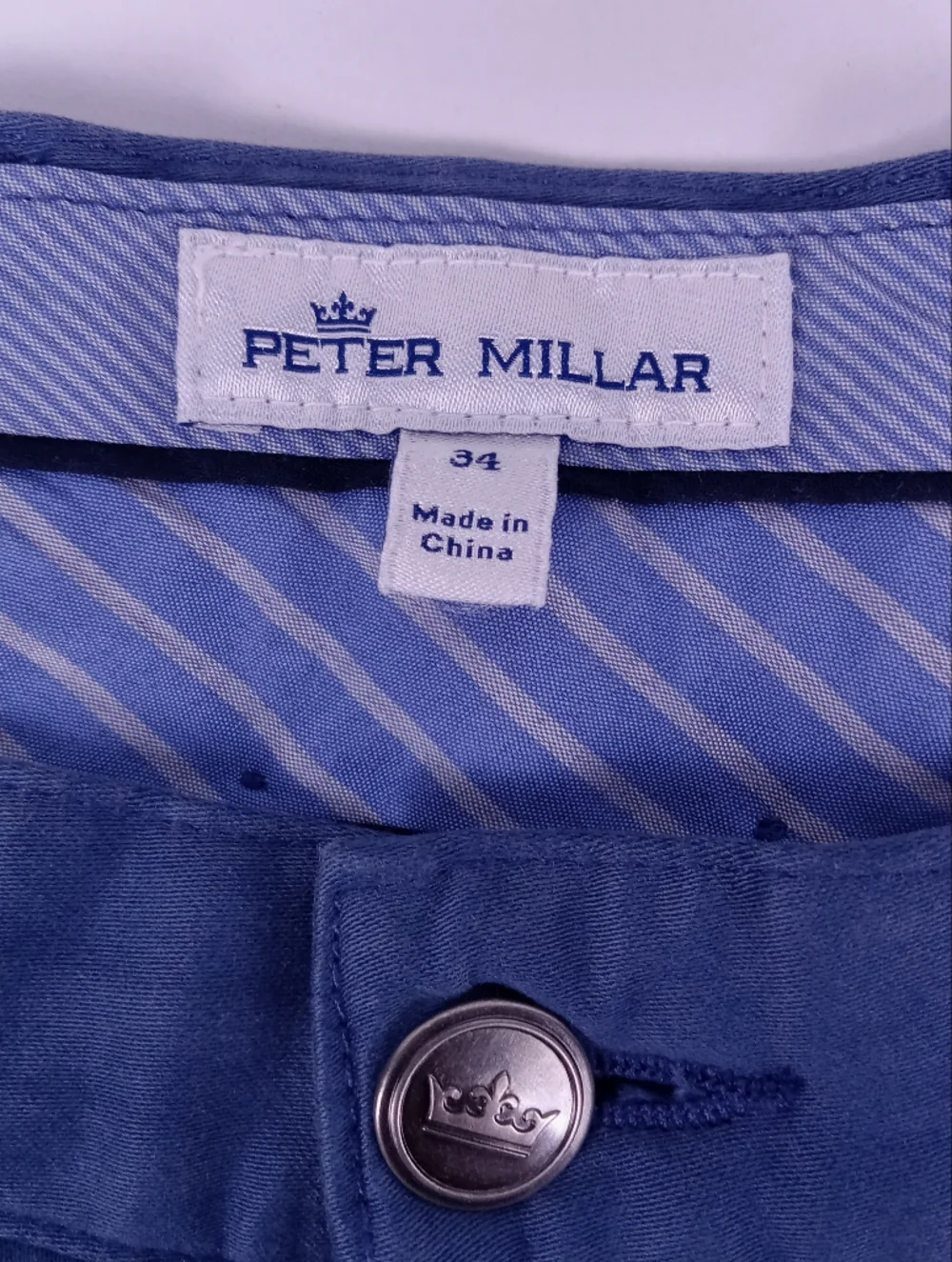 Peter Millar Signature Sateen Five-Pocket Pants Mens Size 34x32 Blue